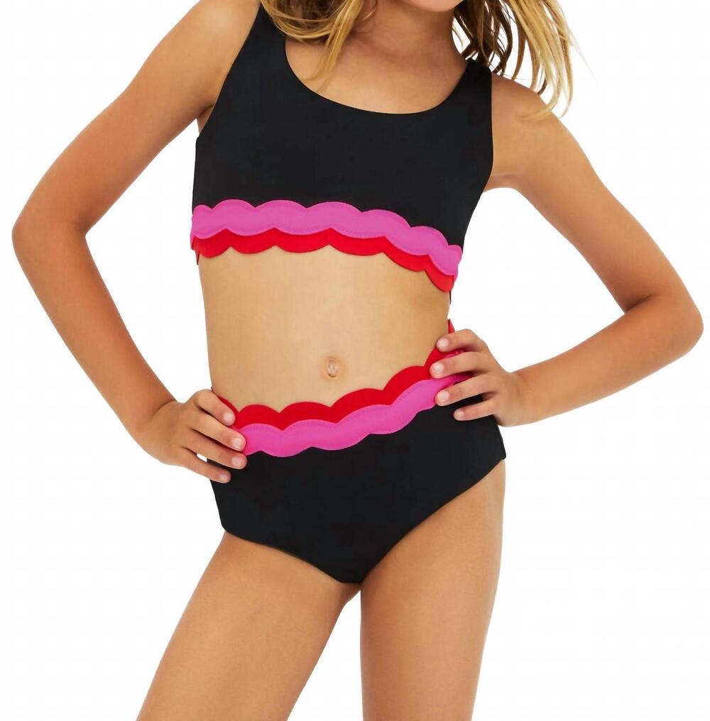 NEW BEACH RIOT girls electric wave little marin harriet set in black